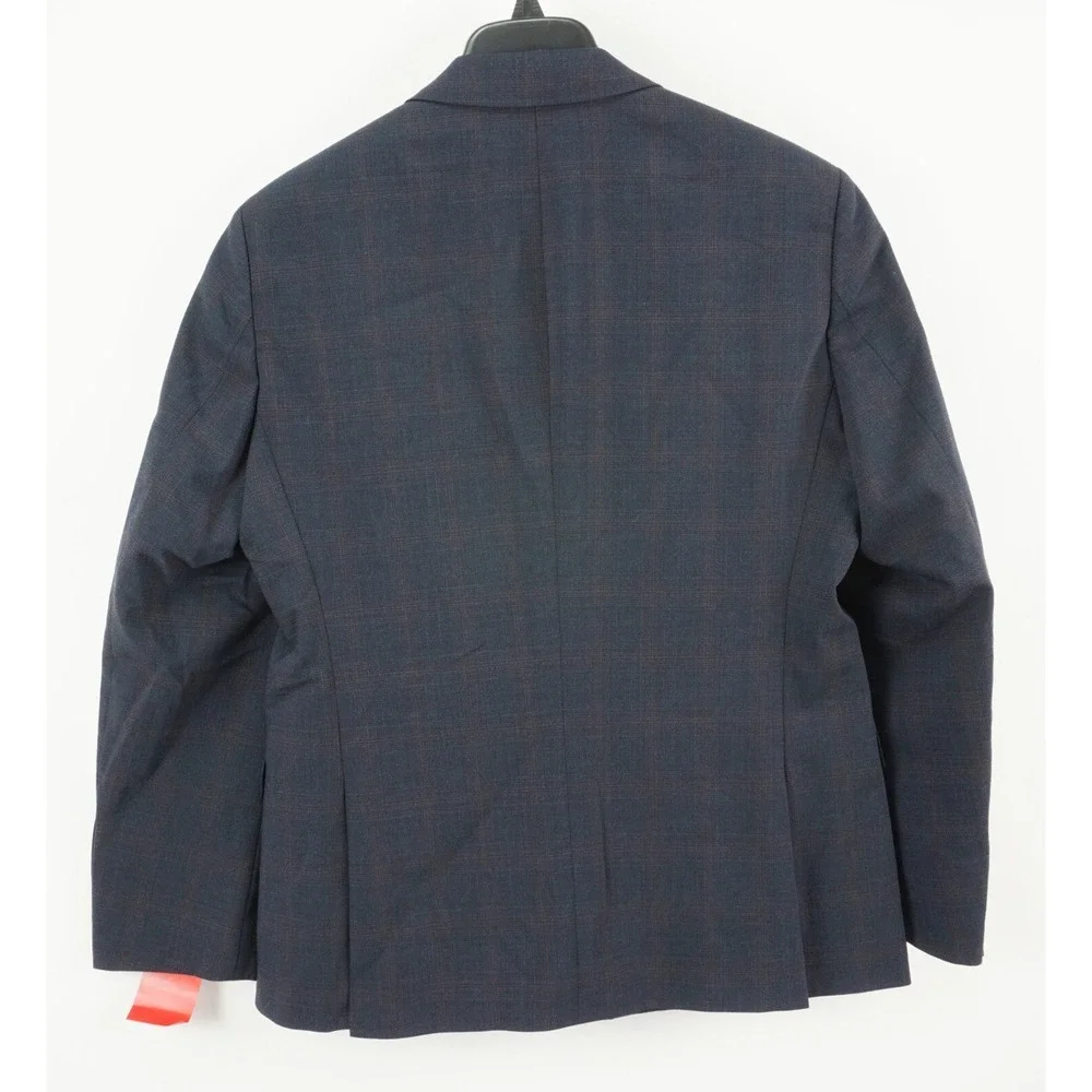 New $495 Hugo Boss Super Flex Transseasonal Mens 38R Dark Blue Plaid Suit Jacket